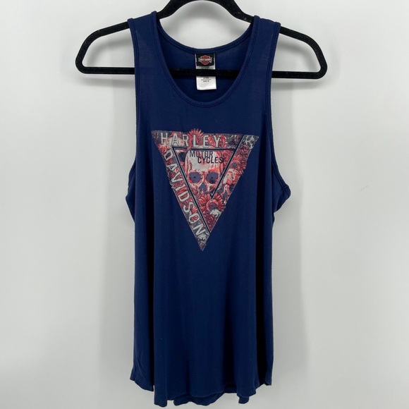 Harley Davidson Womens Tank Top Navy Blue Skull M - Picture 1 of 7